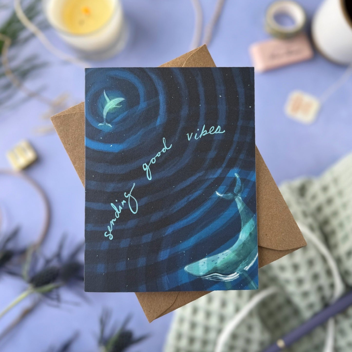 Sending Good Vibes Whale Card — Get Well, Everyday, Thinking of You Card