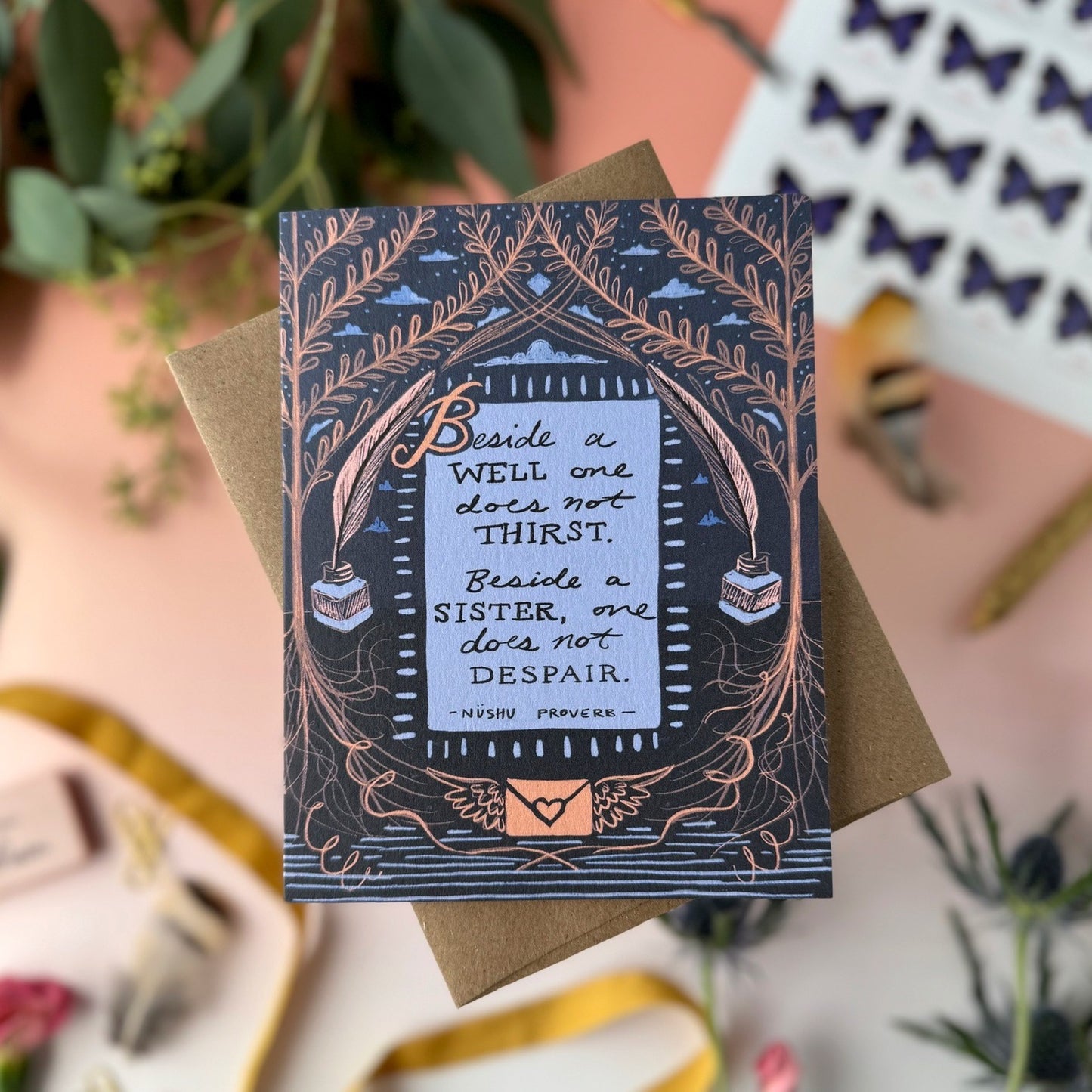 "Beside a Sister" Nüshu Proverb Card — Friendship, Thank you Card