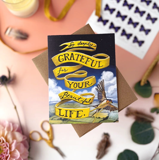 So Deeply Grateful for Your Beautiful Life — Birthday, Thank You Card