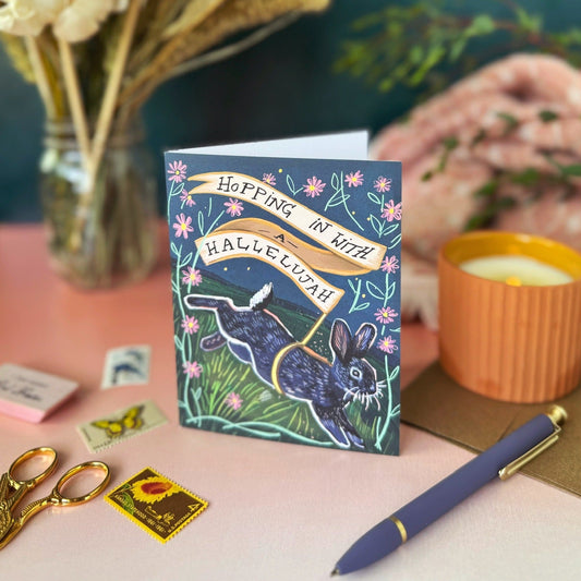 Hopping in with a Hallelujah - card by Tiny and Snail- standing