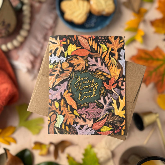 You Are Lovely and Loved Leaf Wreath — Birthday, Thank You, Friendship Card