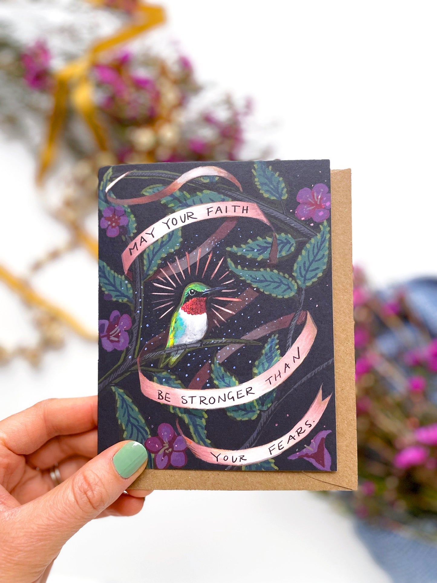 Faith over Fears Hummingbird — Encouragment Card