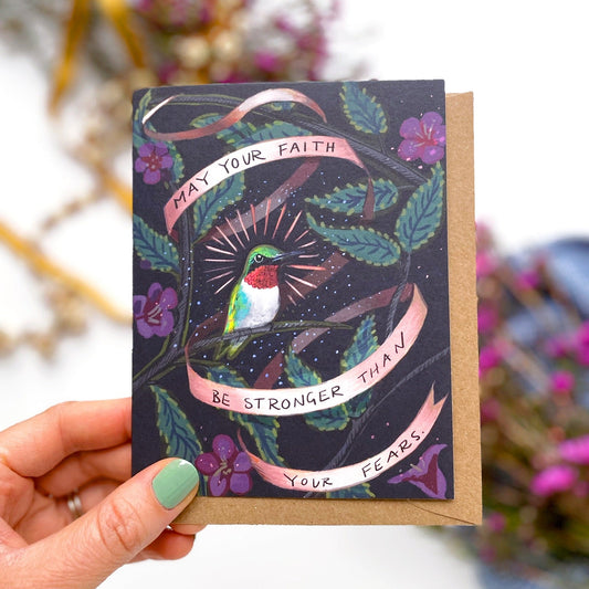 Faith over Fears Hummingbird — Encouragement Card