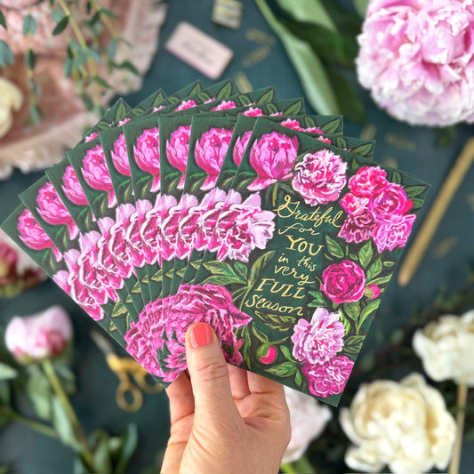 Grateful for you in this very full season - postcard by Tiny and Snail - in hand