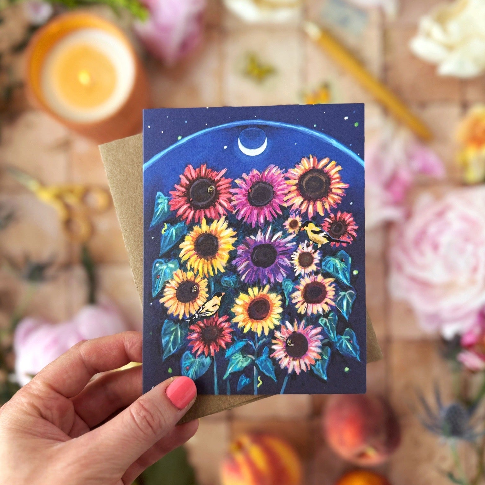 Moonlit_Sunflowers_card by Tiny and Snail -in_hand