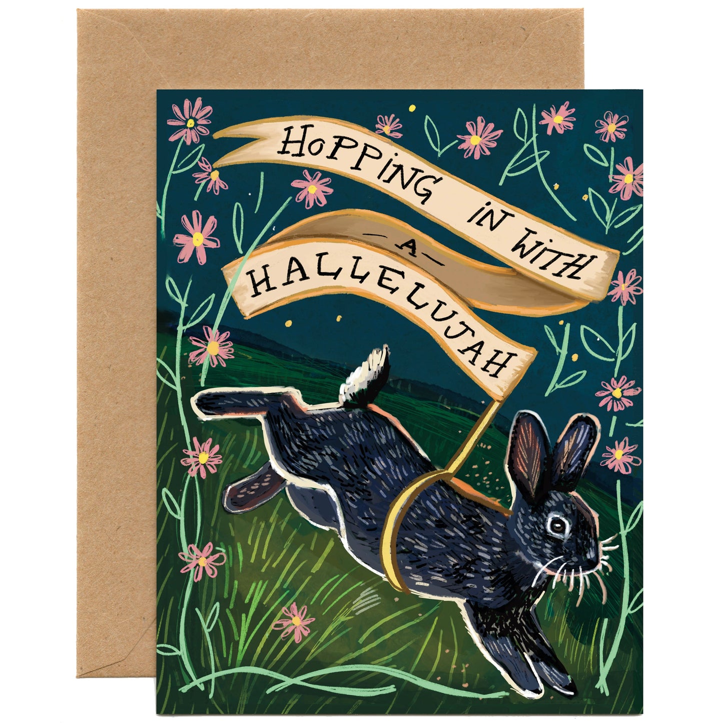 Hopping In With A Hallelujah (Rabbit With Banner) — Congrats, Baby Card