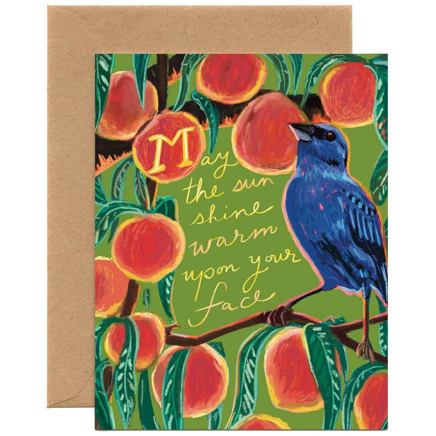 May The Sun Shine Warm Upon Your Face (Indigo Bunting in Peach Tree) — Birthday, Get Well, Thank You Card