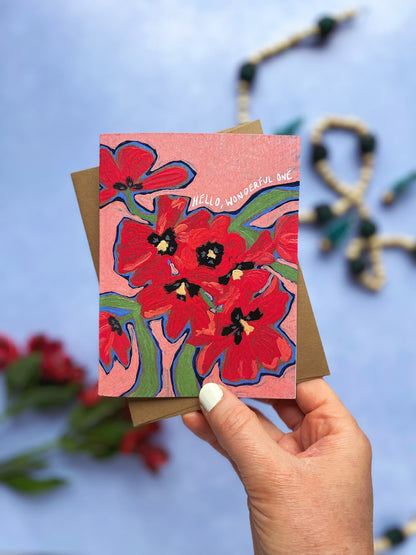 Hello, Wonderful One Tulip Bouquet — Valentine's Day, Friendship Card
