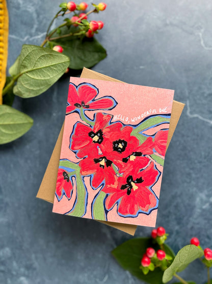 Hello, Wonderful One Tulip Bouquet — Valentine's Day, Friendship Card
