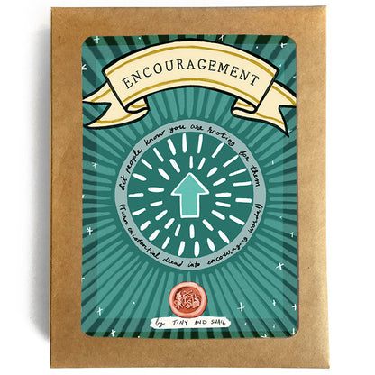 A pack of Encouragement cards with a green and yellow design featuring an upward arrow and the word 'ENCOURAGEMENT' at the top.