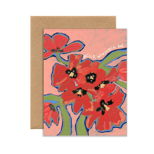 Hello, Wonderful One Tulip Bouquet A2 Card Tiny and Snail
