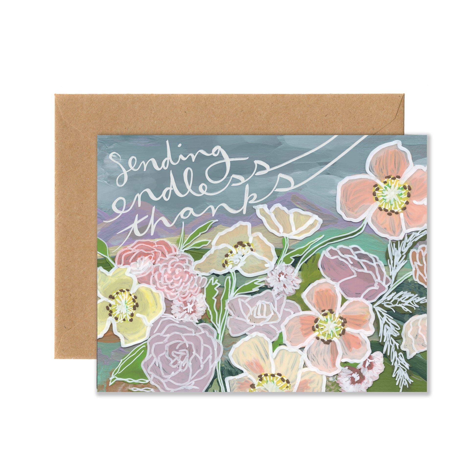 Sending Endless Thanks Florals (Single Card) A2 Card Tiny and Snail